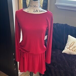 Free People Red Long-Sleeve Tie-Waist Tunic